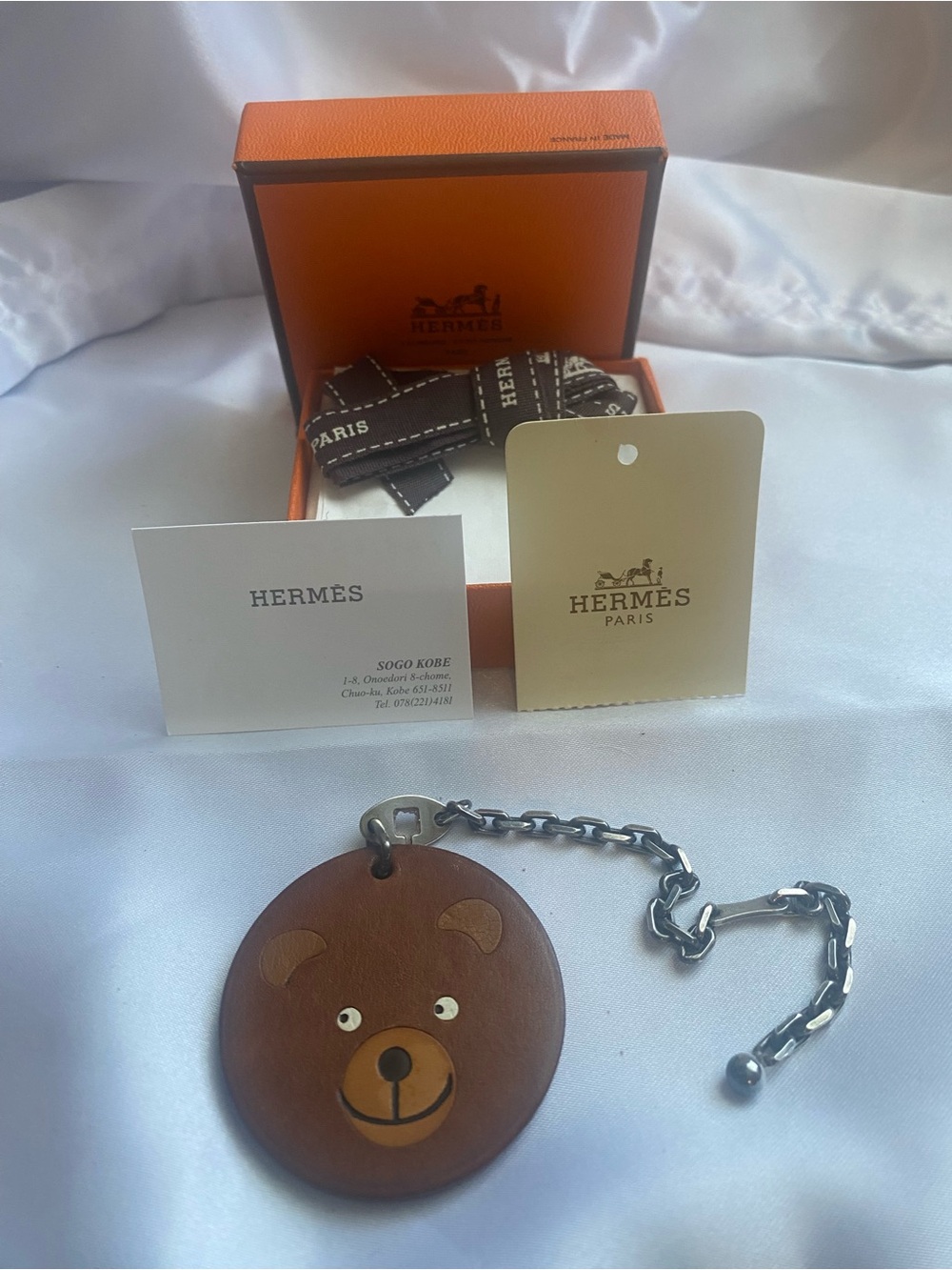 Authentic Vintage Hermes Nor Ours Brown Bear Leather Bag Charm 2005 Rare w/Box